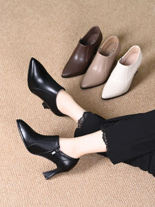 Comfortable Fashionable Womens High Heels Soft Leather Chunky Heel Commute Shoes Spring Autumn Season Deep Mouth Single Shoes