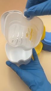 Denture Storage Box Portable Braces False Teeth Storage Box with Hanging Net Container Braces Cleaning Case Dental Tray Orthodontic Retainer Oral Hygience Care Denture