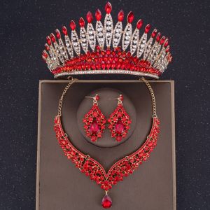 Luxury Crystal Crown Necklace Earring Set Rhinestone Bridal Jewelry Set Bridal Wedding Hair Accessories Jewelry Crown Tiara Set