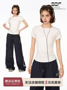 White Slim Fit Short Sleeve T-Shirt Womens Spring Summer Pure Cotton Base Layer Top Korean Style Commute Regular Thickness