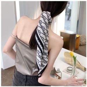 Cotton Linen Versatile Letters Print Vintage Ornament Small Scarf Ins Tie Hair Band Hip Hop Belt Silk Scarf Square Scarf