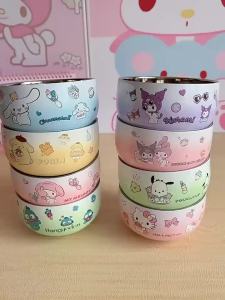 Sanrio 304 Stainless Steel Korean Rice Salad Bowl Round Soup Ramen Bowl Thickened Noodle Faced Bowl Pochacco Mymelody Kuromi Cinnamoroll Children  Insulated Rice Bowl