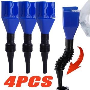 4Pcs Folding Telescopic Hose Refueling Funnel Blue Gasoline Engine Oil Funnel Auto Motorcycle Fueling Accessories Filter Transfer Tool