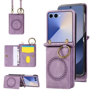 szhaiyu | Crossbody Wallet Cards Solt Ring Phone Case for Samsung Galaxy Z Flip8 Flip7 FE Flip6 Flip5 Flip4 Flip3 Magnetic Leather Cover