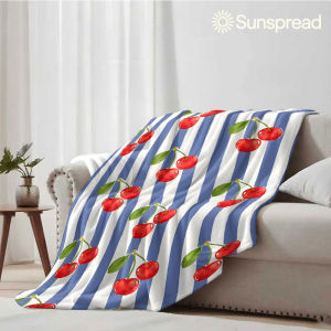 Beast Kingdom | cherry blue stripes Soft Warm Flannel Blanket Lightweight Cozy Christmas Halloween Home Decor Room