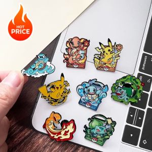 Bandai | 8pcs Set Anime Enamel Pin Badges Pikachu Charmander Cute Cartoon Animals Fashion Brooches Jewelry for Backpack Accessory Gifts