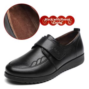 SHIPAILUO | Genuine Leather Flat Bottom Anti-Slip Shoes Comfortable Soft Sole Spring Autumn Style For Middle-Aged And Elderly Women Large Size