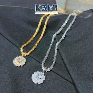 Dây chuyền xoắn hoa mai 3ly kèm mặt hoa 5 cánh baguet nhân tạo Kami trang sức sỉ D3L4.MH5C