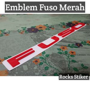 Emblem Logo Mobil Fuso canter L300 warna merah sudah dengan perekat / emblem tulisan fuso warna merah Car