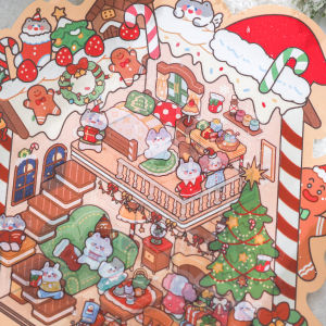 Kawaii Christmas candy cart 3D Christmas Cottage Landscape Sticker  DIY Pocket Cabin Scene Christmas gifts