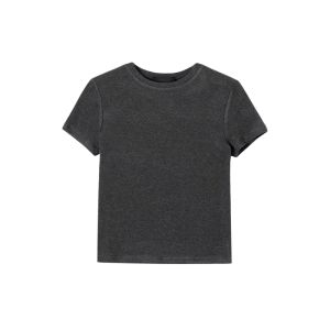 YUEZHONGWEI | Grey Round Neck Short Sleeve T-Shirt Womens Summer New Style Slim Fit Short Length Commute Style Korean Version Pure Color