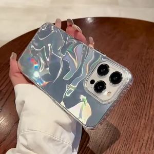 Shockproof transparent case silver ripple texture phone case for iPhone 16 Pro Max 15 14 13 12 11 Pro Max XR XS