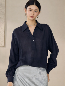 Roey s house | Stylish OL French Style Collar Solid Color Linen Loose Shirt