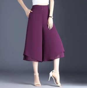 Chiffon Plus Size High Waist Culottes for Women Summer Korean Style Loose Sagging Casual Cropped Pants
