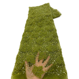 Vải Ren Sequin Châu Phi Chất Lượng Cao Lưới Đính Hạt Dùng Cho Váy Cưới Phong Cách Nigeria Pháp Rộng 120CM Chất Liệu Polyester