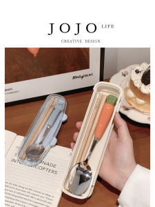 Cute Stainless Steel Portable Chopsticks Spoon Dining Set Box Macaron Colored Versatile Outdoor Travel Friendly Design