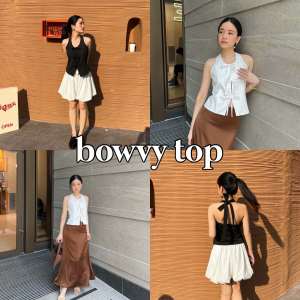 พร้อมส่ง bowvy top เสื้อคล้องคอ แต่งโบว์หน้า ผ้าหนายืดเด้ง สวยหรู