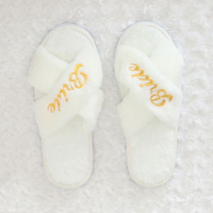 1pair Wedding Slippers Bridal Shower Bachelorette Party Open Toe Slippers Plush For Women Indoor Party Decor Bridesmaid Gift