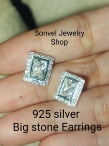 Silver 925 big stone stud earrings