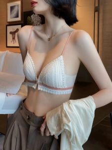 เสื้อชั้นในลูกไม้สไตล์ฝรั่งเศสสำหรับผู้หญิงในฤดูร้อน เสื้อชั้นในแบบมีสายเดี่ยวบาง ไม่มีวงแหวน เสื้อชั้นในแบบมีกระดูกสันหลังสวยงาม