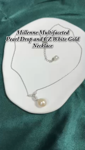 MILLENNE Multifaceted Pearl Drop and Intricate Studded Cubic Zirconia White Gold Necklace with 925 Sterling Silver (MLP-01)