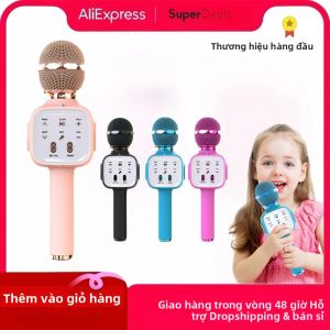 Micro Hát Karaoke Bluetooth Không Dây Cho Trẻ Em 5 Trong 1 Loa Cầm Tay Di Động Máy Nghe Nhạc Đầu Ghi Có Đài FM Mic Điện Dung