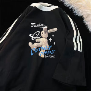 Loose Fit Cotton T-Shirt Mens Short Sleeve Summer Fashion Big Size Top Three Bars Print Knitted Fabric Quick Dry Regular Thickness