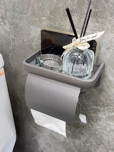 Toilet Tissue Box Wall Mounted Roll Paper Holder Aluminum Bathroom Storage Tissue Box Drill Free