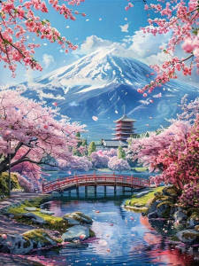 HUACAN Diamond Mosaic Art Kit Mountain Range Flower Bridge House Landscape Full Square Round Diamond Painting Home Decor
