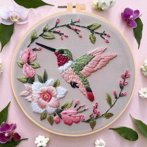 Floral Bird Animal Wreath Design Mixed Color Threads Needles And Instructions For All Crafting Embroidery Kits With Hoop