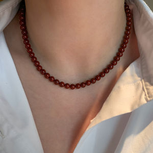 Dây Chuyền Hạt Thủy Tinh Pha Lê Đỏ Anchla Cổ Điển Cho Phụ Nữ Dây Chuyền Áo Len Sang Trọng Nhẹ Nhàng Thời Trang Thu Đông