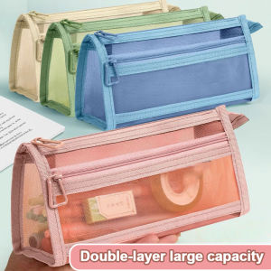 Pencil Case with Handle and Zipper Clear Double-layer Pencil Pouch for Student Pencil Pen Case for Kid Toy Organizer