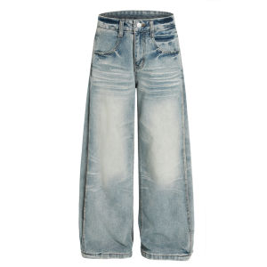 Washed American Straight Leg Jeans Light Blue Loose Slim High Waist Wide Leg Pants Casual Style Loose Fit Jeans by Chen Stick Old Store