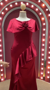 ES1052 ชุดราตรี #สาวพลัสไซส์ ดอกไม้กลางอก ระบายพรางหุ่น แพทเทิร์นสวย