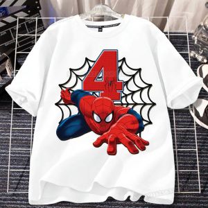 Hot Toys | Cartoon Spider Man Birthday T-shirt for Kids 1-9 Years Party Wear Supplies Boys Clothes Cotton Shirts Cute Childrens Clothing