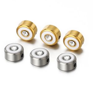 5Pcs Stainless Steel 8mm Zircon White Enamel Beads Charms for DIY Jewelry Making Bracelet Supplies Necklace Findings Accessoris