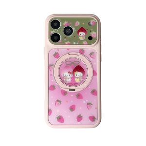 Sanrio | Hello Kitty Strawberry Stand Phone Case For iPhone 15 16 17 Pro Max Cute Shockproof Soft Back Cover With Lens Protector