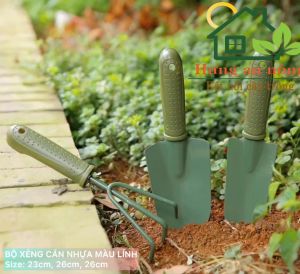 Bộ 3 món xẻng cào màu lính dụng cụ làm vườn chất liệu cán nhựa đầu thép không gỉ độ bền 10 năm