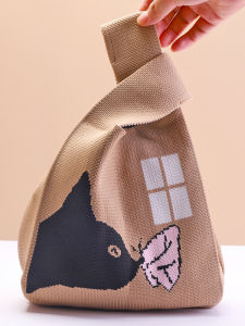 Fashionable Knitted Small Tote Bag Autumn First Handbag Crochet Yarn Handle Shopping Bag Womens Stylish Clutch Handbag