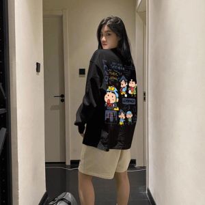 เสื้อยืดคอกลมแขนยาวผ้าฝ้ายแท้ 260 กรัม ทรงหลวม ไซส์ใหญ่ สำหรับผู้หญิงและผู้ชาย ฤดูใบไม้ร่วงและฤดูหนาว สไตล์ใหม่