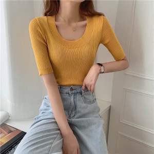 BIG SALE Knitte plain color short sleeve blouse xs-L /knitted candy color blouse /women’s casual wear top /plain color U-neck blouse