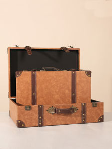European Style Vintage Wooden Storage Box Retro Handheld Suitcase Photography Props Mess Organizer Desktop Storage Solution