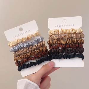 6 Dây buộc tóc sọc phong cách Pháp màu sắc đồng kích thước nhỏ và lớn cho phụ nữ giữ đuôi ngựa bền phụ kiện tóc đàn hồi.