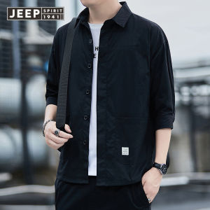 JEEP SPIRIT Áo Khoác Sơ Mi Cotton Nam Mới Mùa Hè Dáng Rộng Thời Thượng Thường Ngày Tay Áo Bảy Điểm Kích Thước Lớn
