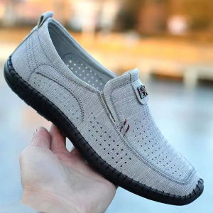 Mens Canvas Shoes Beijing Style Slip-On Driving Shoes Soft Bottom Comfortable Wear-Resistant Breathable Cloth Shoes