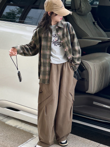 MPW | Girls Preppy Plaid Shirt Pants Set Vintage Three-Piece Suit Autumn Fashionable Kids Clothing Cotton Polyester Blend Workwear