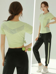 Womens Yoga Fitness Sportswear Set Breathable Quick Dry Thin Professional Morning Run Clothes Summer Mesh Combination