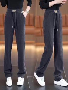 2024 Fall and Winter New Arrival Narrow Loose Pants Padded Fleece Trousers Loose Slim Looking High Waist Straight-leg Casual Womens Trousers