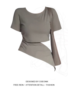 พลัสไซส์ เสื้อยืดแขนสั้นผู้หญิงกลวง ฤดูร้อน พรางหุ่น เผ็ด เด็กผู้หญิง เสื้อท่อนบน หวาน คอกลมแขนสั้นสไตล์เผ็ด