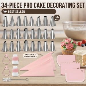 XMSJ | 34pcs Piping Tips Set with TPU Bags & Scrapers - Icing NozzlesConverters Brush Complete Cake Decorating Kit for Beginners